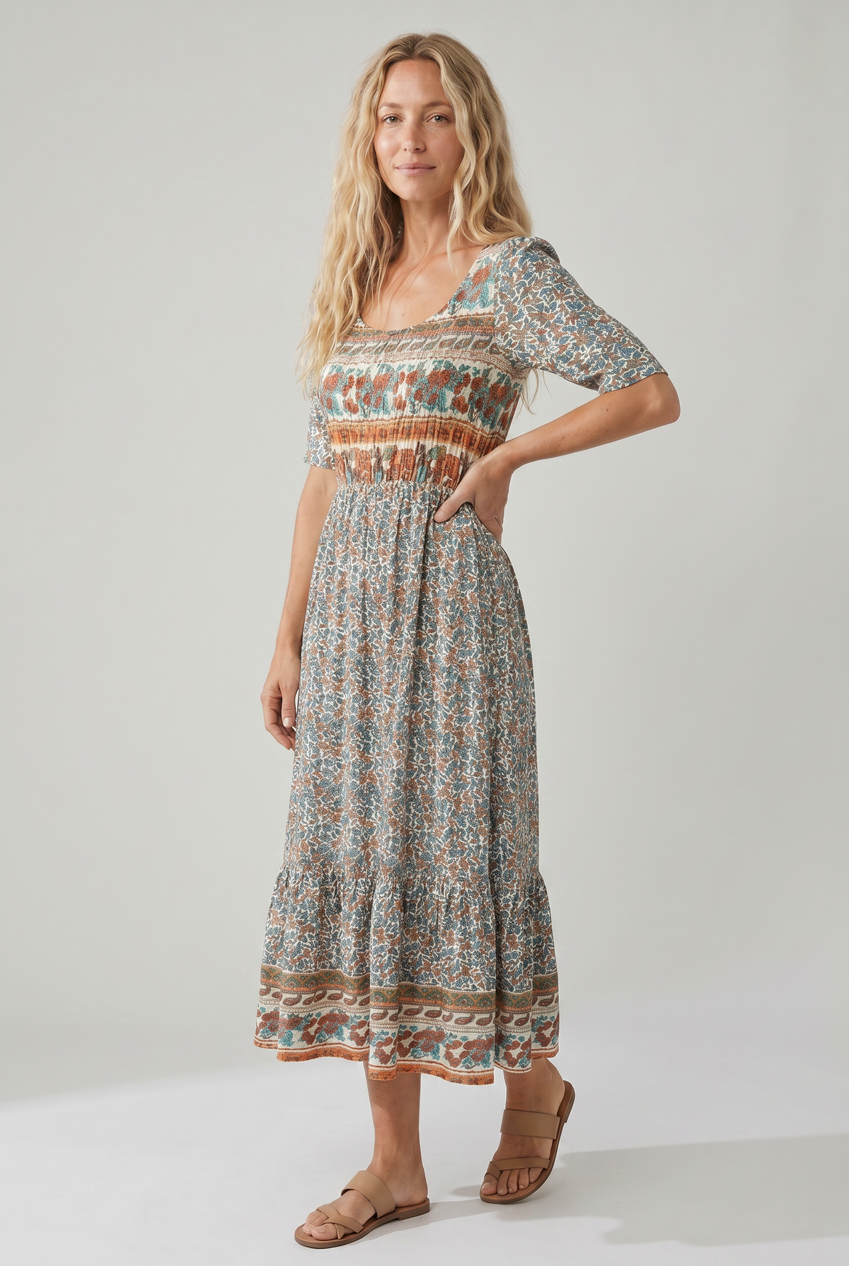 Calliope | Women's Elegant Printed Boho Midi Dress